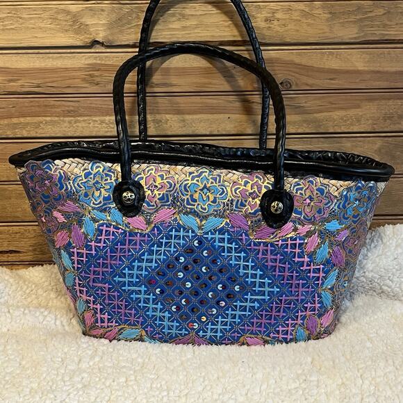 Patricia Nash Handbags - Patricia Nash Triana Straw Women’s Tote Handbag Embroidered Sequined Leather